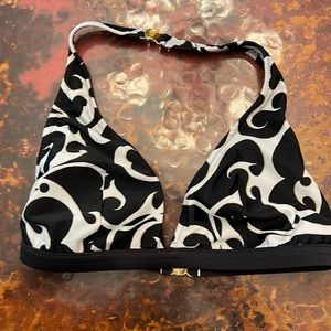Tara Grinna bikini top - black/white scroll with gold accents  size 32D/DD